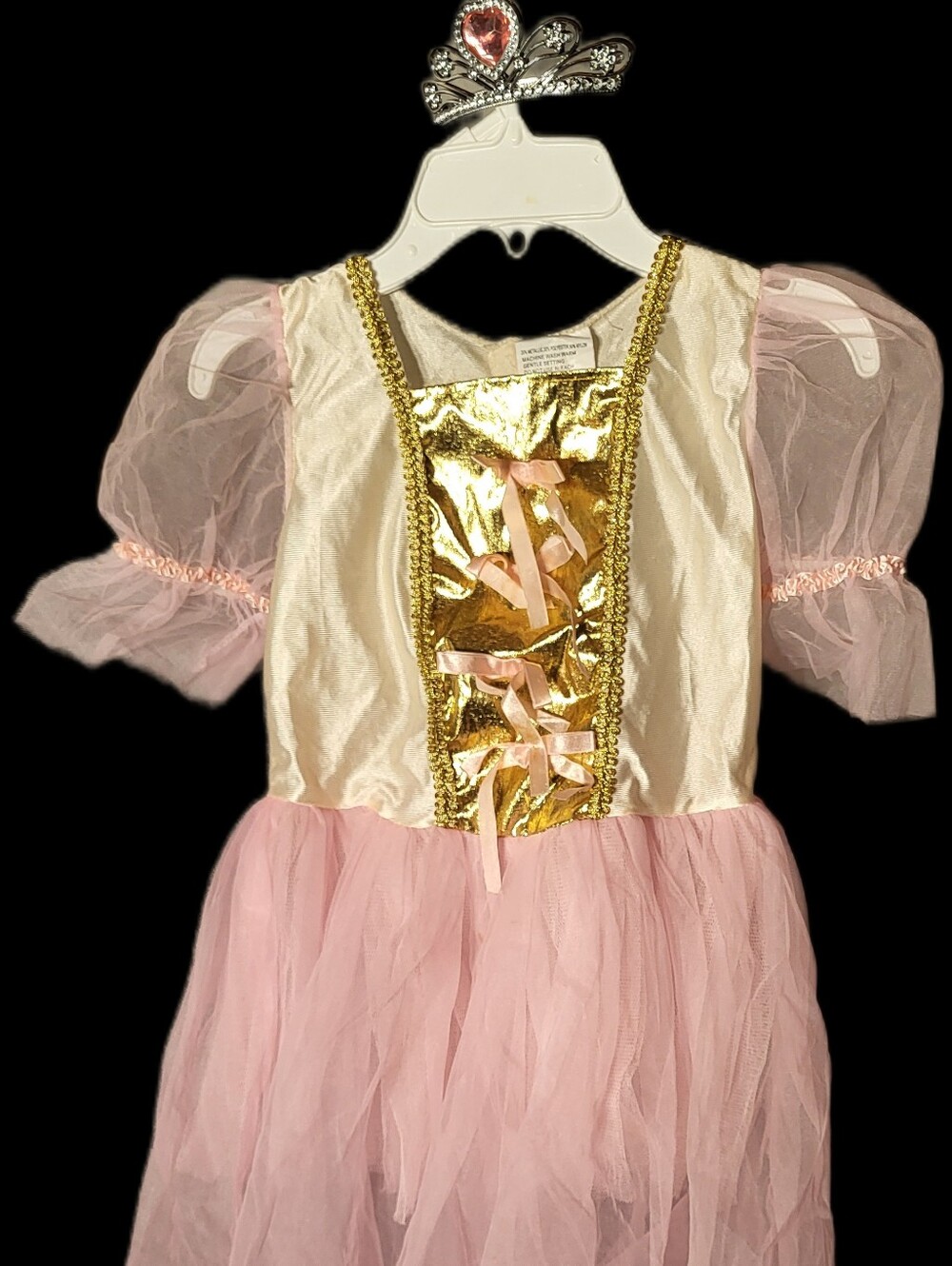 🎃Girls Pink and Gold Princess Dress-Up Costume With Crown. Youth Sz S